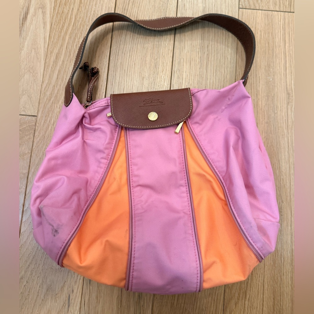 Longchamp Le Pliage expandable shoulder bag in pink/coral